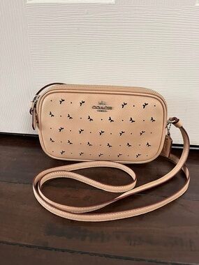 Coach Soft Leather Double Zipped Purse, Crossbody with Perforated Butterflies